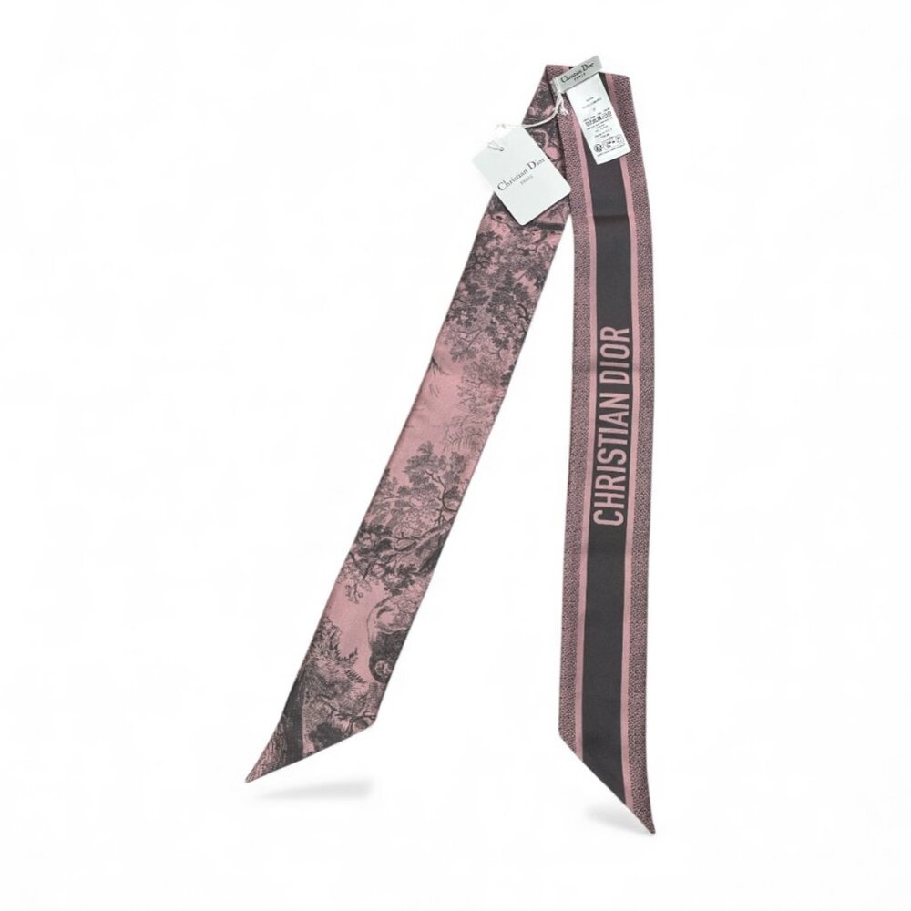 Christian Dior Mitzah Scarf Pink & Grey Silk Twilly Bandeau